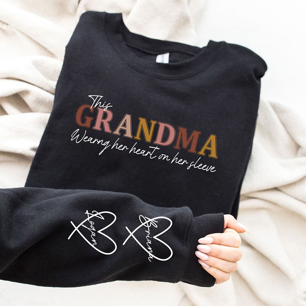 Personalized Heart On Sleeve Mama Sweatshirt or Hoodie with Kid Names on Sleeves Mother's Day Gift