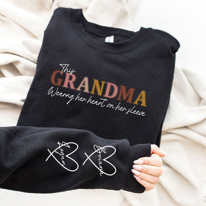 Personalized Heart On Sleeve Mama Sweatshirt with Kid Names on Sleeves Mother's Day Gift