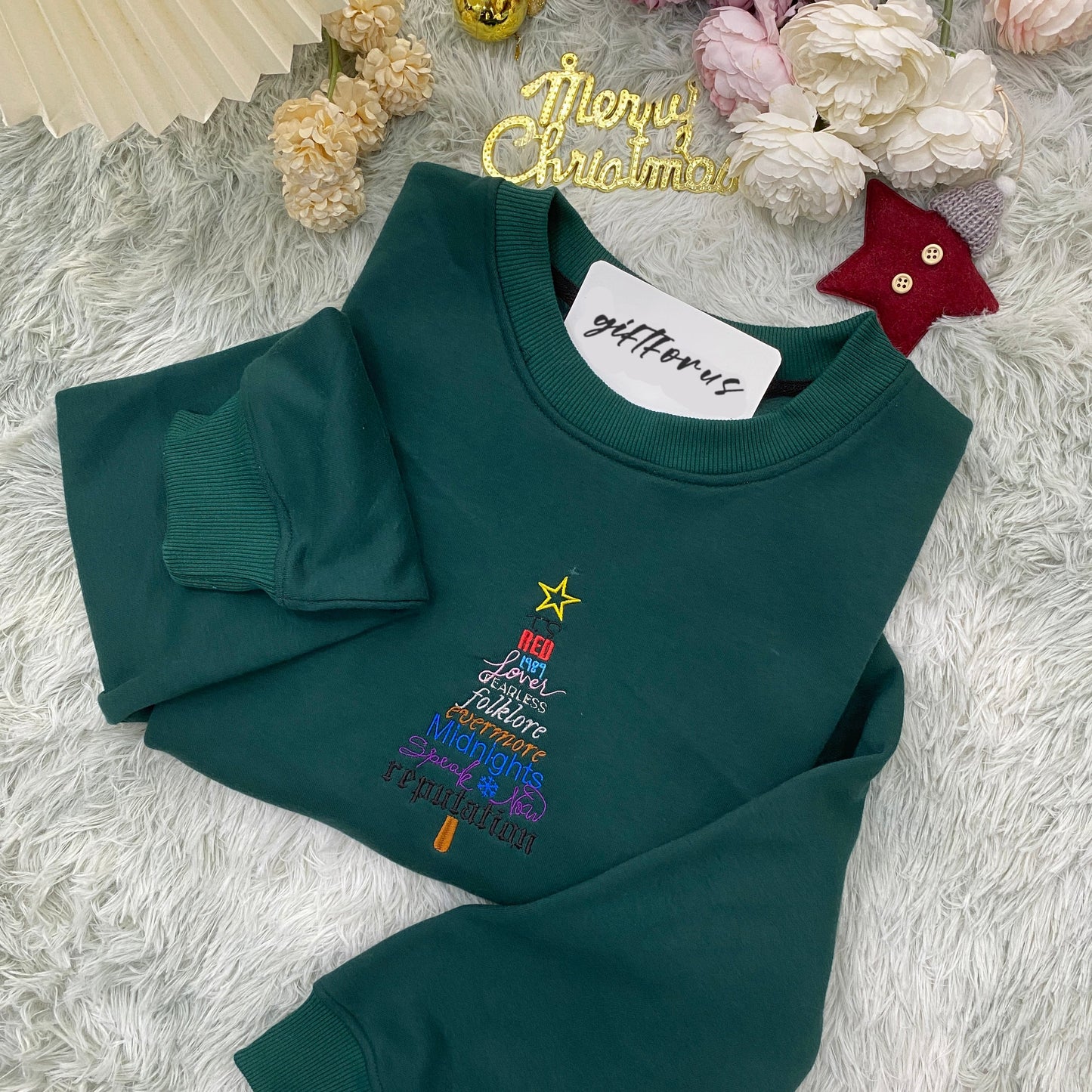 Christmas Album Tree Embroidery Sweatshirt Hoodie