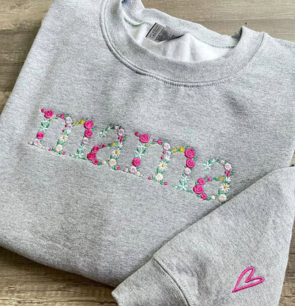 Embroidered Floral letter MAMA Sweatshirt Best Gift for Mother