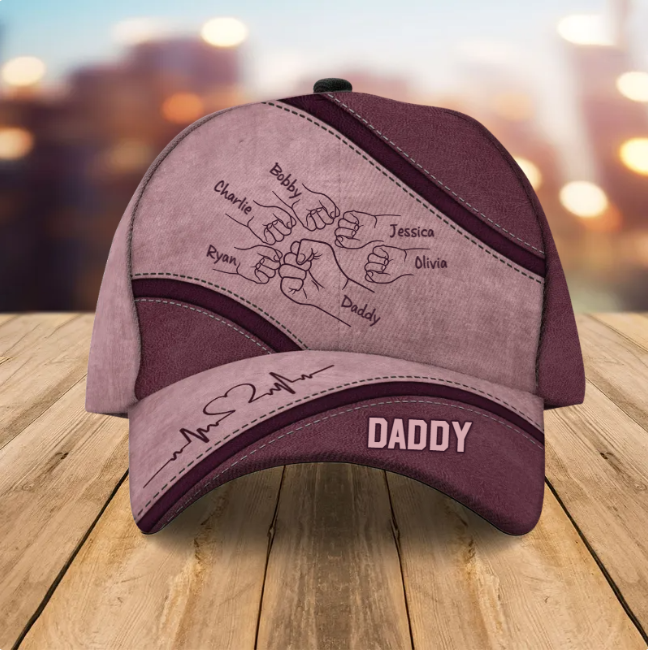 Daddy's Team Fist Bump Personalized Classic Cap, Father's Day Gift For Dad, For Grandpa, For Husband