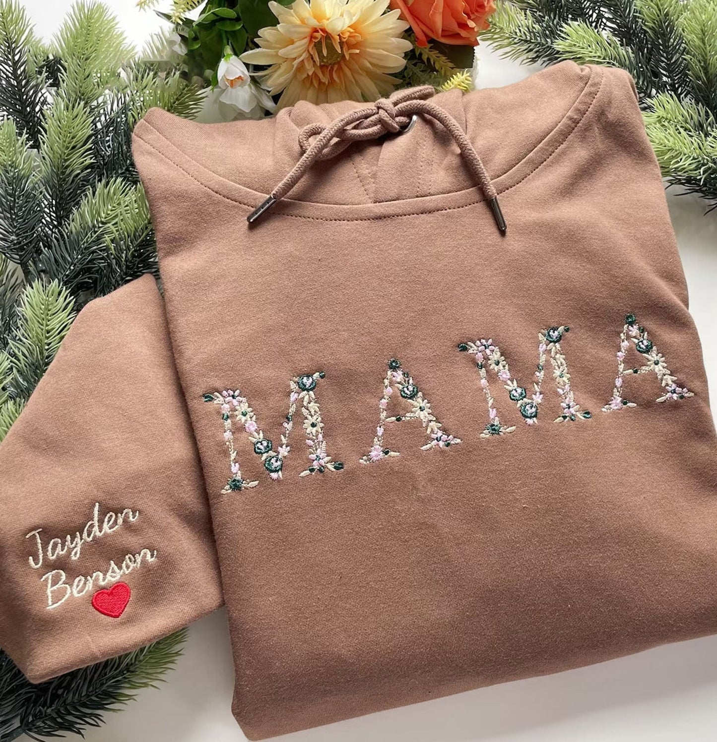 Custom Embroidered Floral letter MAMA Sweatshirt Best Gift for Mother