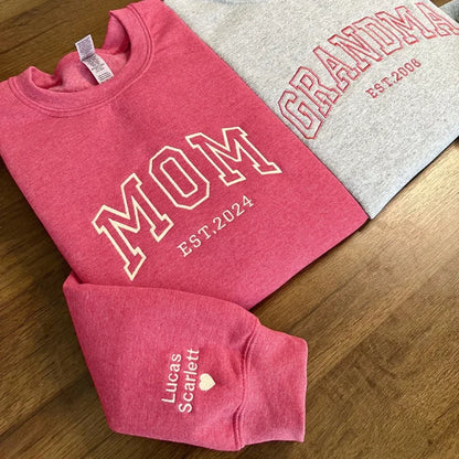 Custom Embroidered Sweatshirt with your child's name and heart on the sleeve as a Father's Day gift