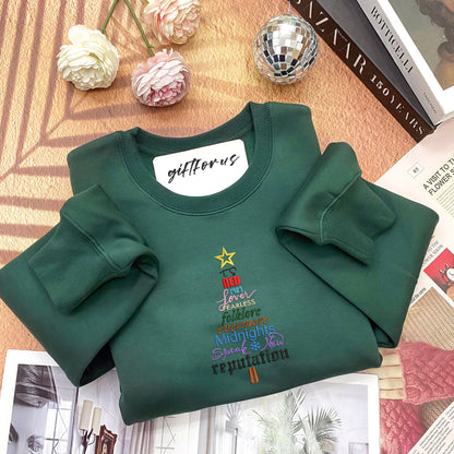 Christmas Album Tree Embroidery Sweatshirt Hoodie