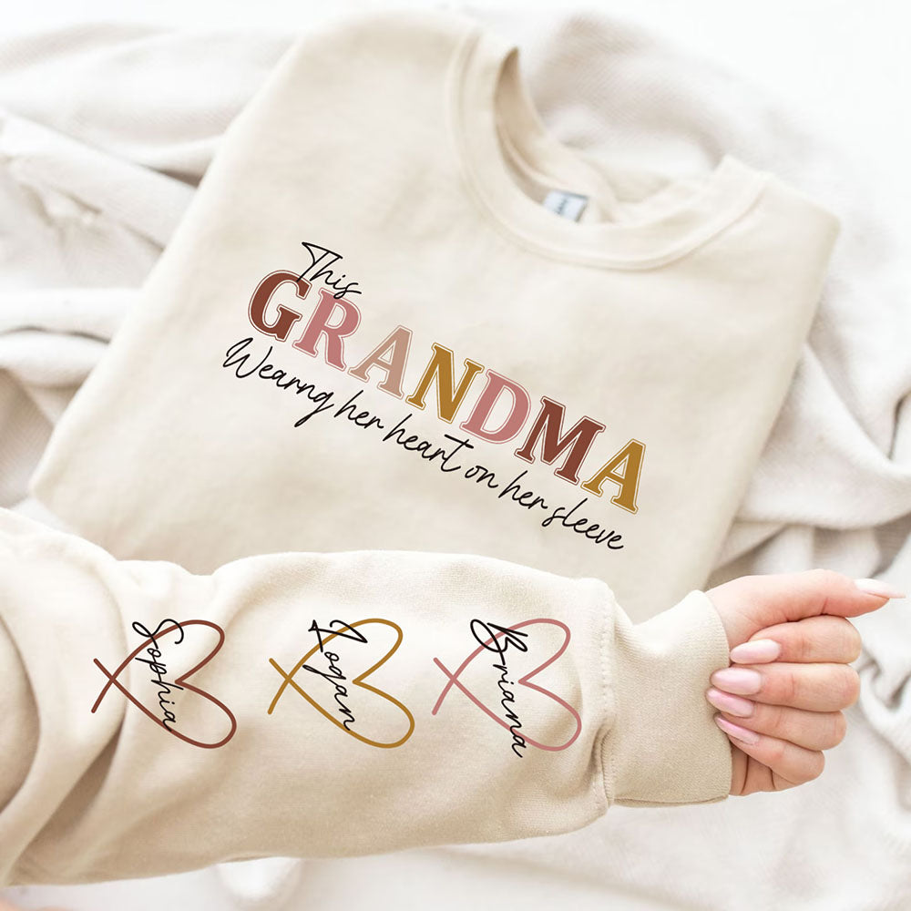 Personalized Heart On Sleeve Mama Sweatshirt or Hoodie with Kid Names on Sleeves Mother's Day Gift