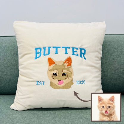 Custom Embroidered Pillow Cushion With Pet Portrait