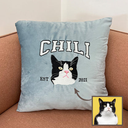 Custom Embroidered Pillow Cushion With Pet Portrait