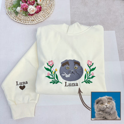 50%off⭐️Custom Embroidered Hoodie/Sweatshirt With Pet Portrait  Flower