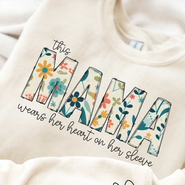 Personalized Heart On Sleeve Mama Sweatshirt with Kid Names on Sleeves Mother's Day Gift