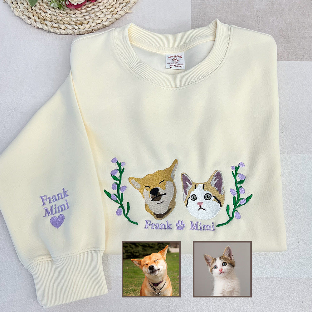 50%off⭐️Custom Embroidered Hoodie/Sweatshirt With Pet Portrait  Flower