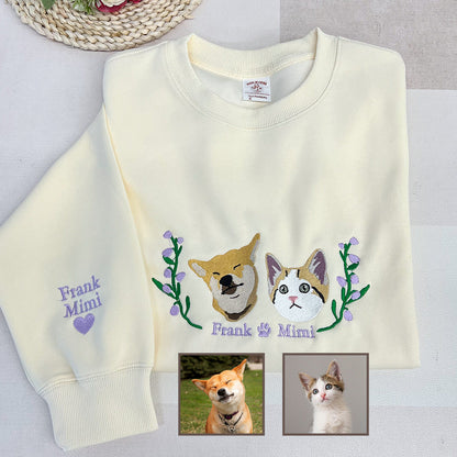 50%off⭐️Custom Embroidered Hoodie/Sweatshirt With Pet Portrait  Flower