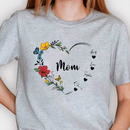 Mom's Flower Heart Customized Names T-shirt/Sweatshirt/Hoodie