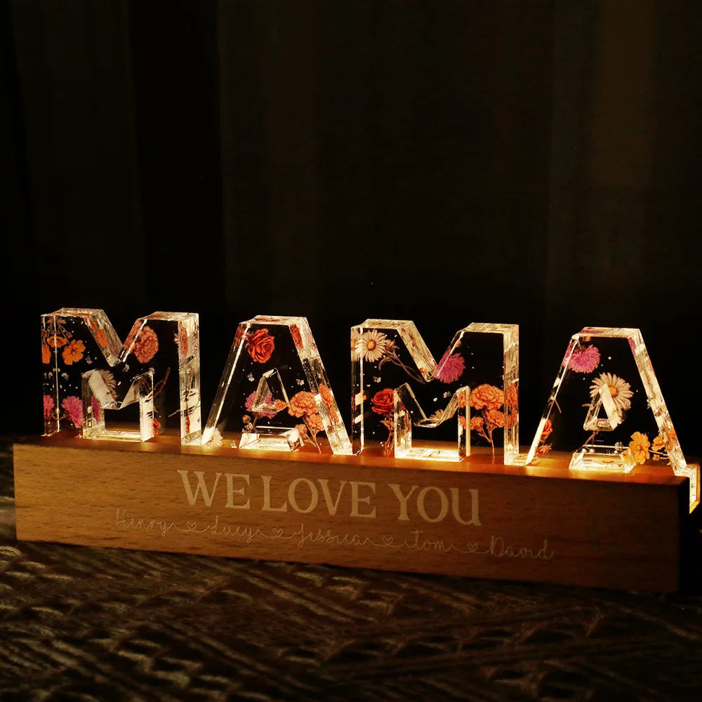 Custom Flower Printed LED Night Light, Birth Month Flower, Gift For Mom, Gift For Grandma