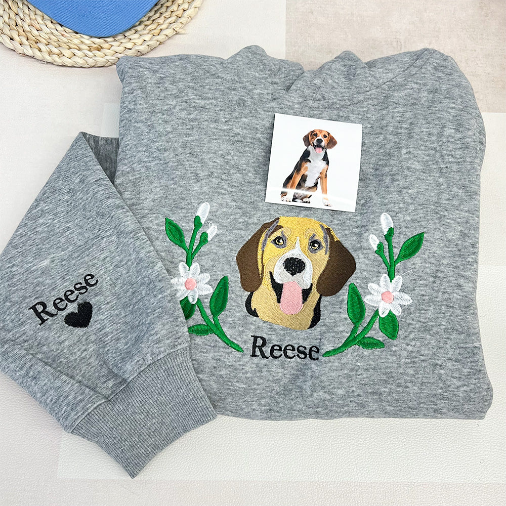 50%off⭐️Custom Embroidered Hoodie/Sweatshirt With Pet Portrait  Flower