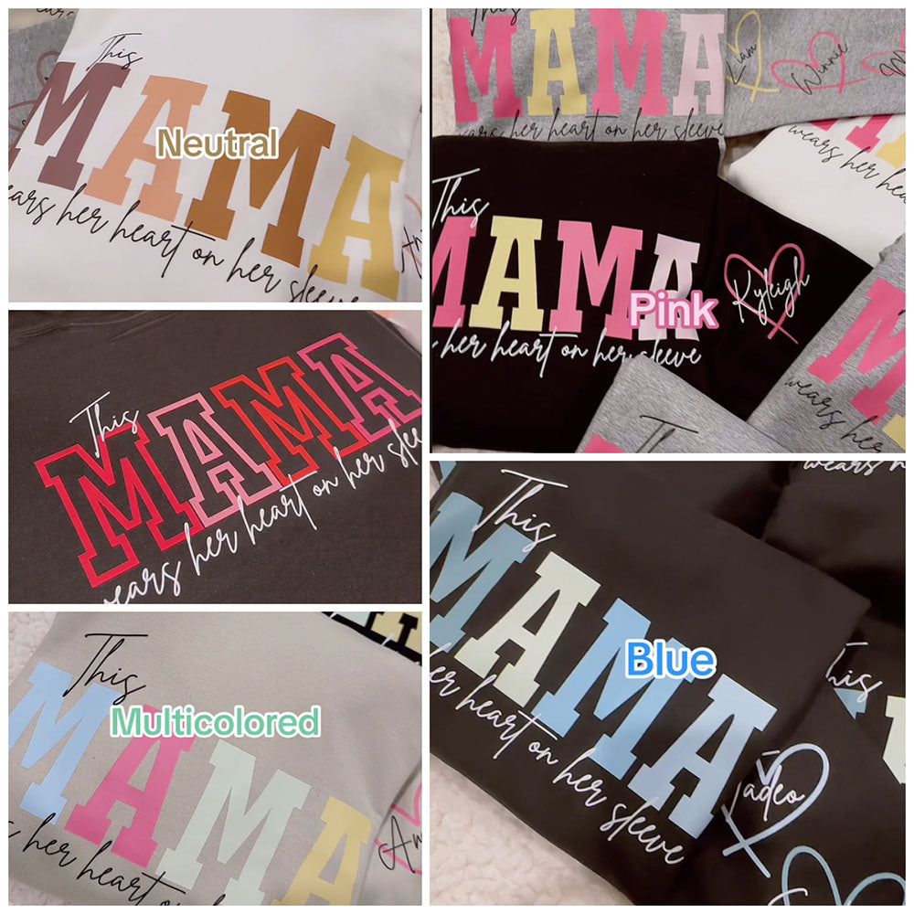 Personalized Heart On Sleeve Mama Sweatshirt or Hoodie with Kid Names on Sleeves Mother's Day Gift