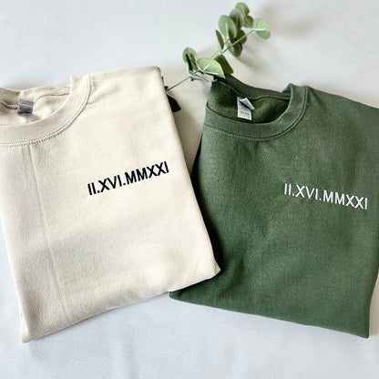 Custom Embroidered Roman Numeral Date Couple's T-shirt,Sweatshirt,Hoodie