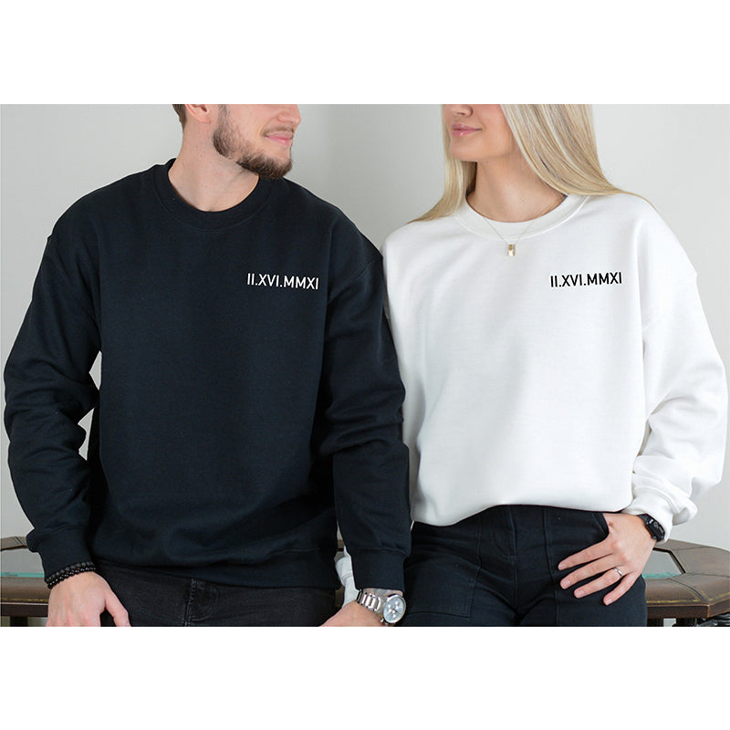 Custom Embroidered Roman Numeral Date Couple's T-shirt,Sweatshirt,Hoodie