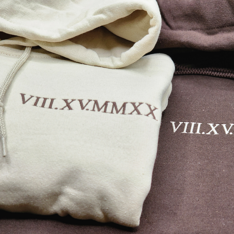 Custom Embroidered Roman Numeral Date Couple's T-shirt,Sweatshirt,Hoodie