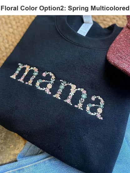 Custom Embroidered Floral letter MAMA Sweatshirt Best Gift for Mother