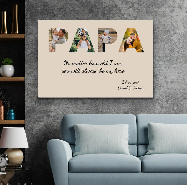 Personalized canvas "Dad remains my hero"