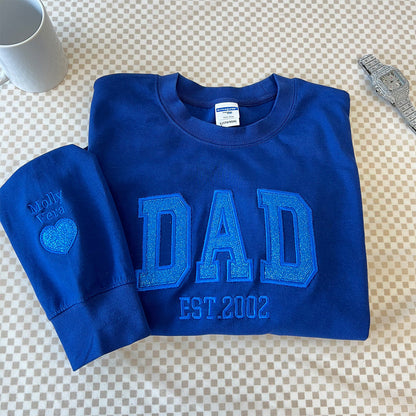 Custom Embroidered Sweatshirt with your child's name and heart on the sleeve as a Father's Day gift