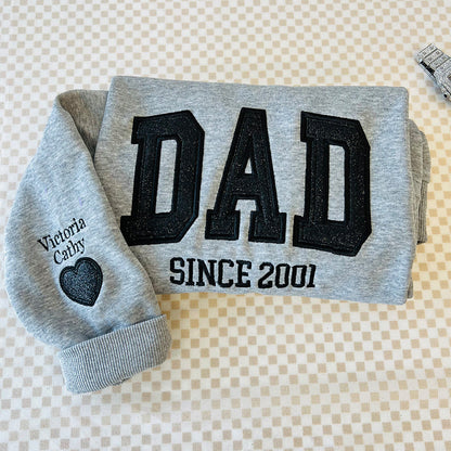 Custom Embroidered Sweatshirt with your child's name and heart on the sleeve as a Father's Day gift