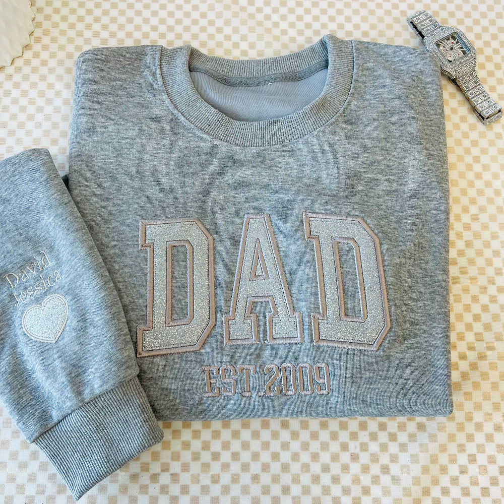 Custom Embroidered Sweatshirt with your child's name and heart on the sleeve as a Father's Day gift