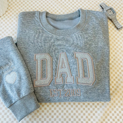 Custom Embroidered Sweatshirt with your child's name and heart on the sleeve as a Father's Day gift