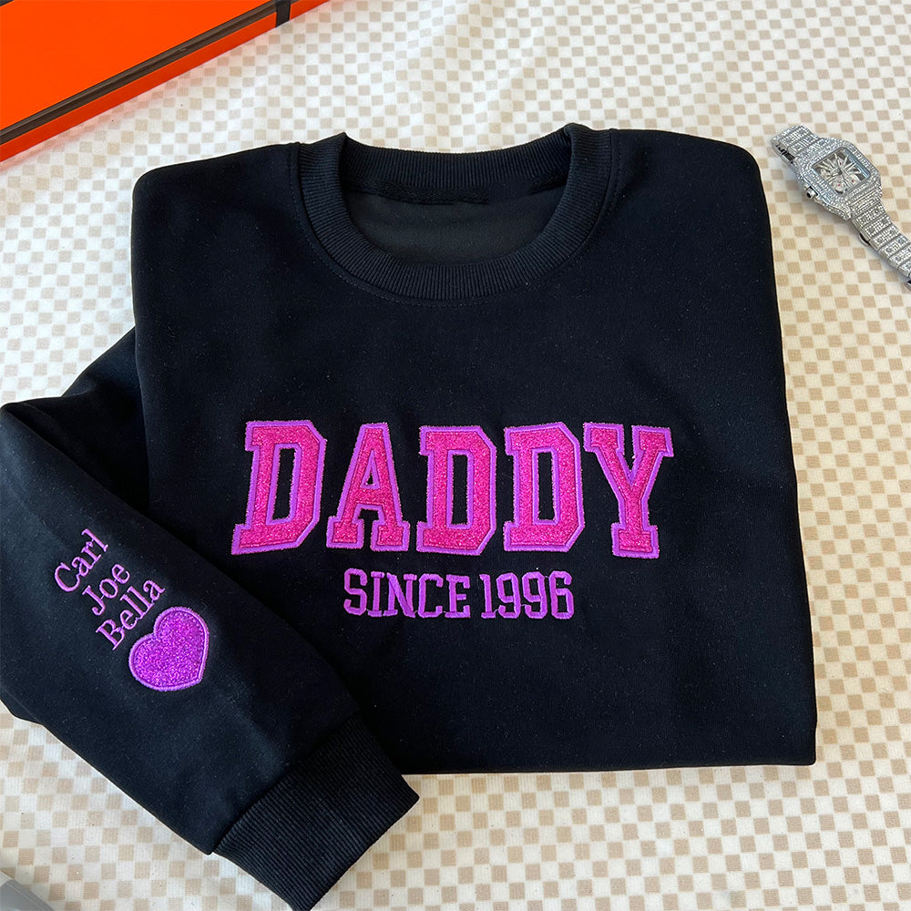 Custom Embroidered Sweatshirt with your child's name and heart on the sleeve as a Father's Day gift