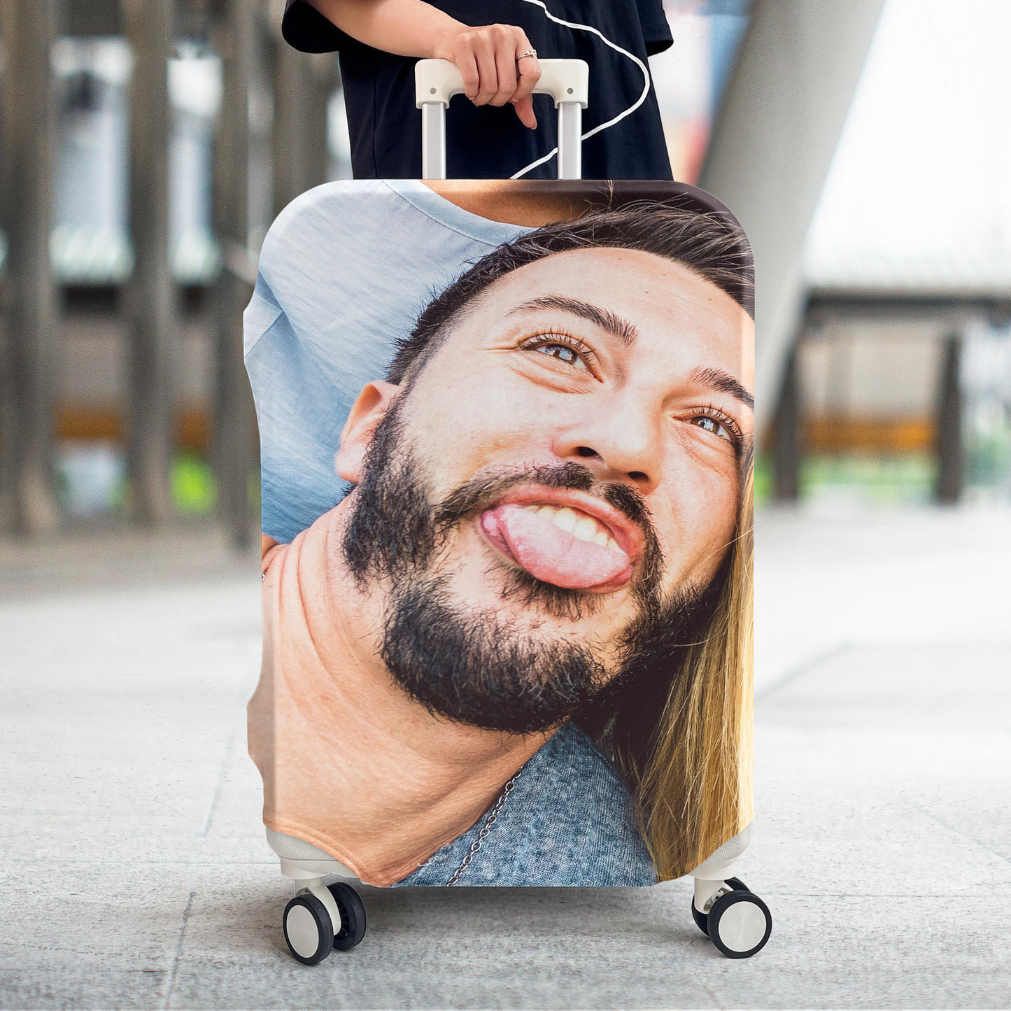 Custom Funny Photo For Friends Family Vacation Traveling - Personalized Photo Luggage Cover