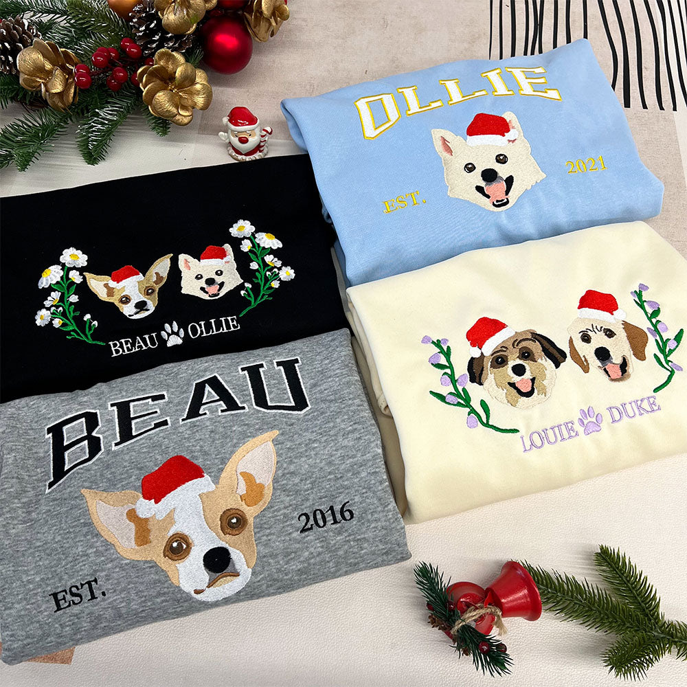 50%off⭐️Custom Embroidered Hoodie/Sweatshirt With Pet Portrait Wreath Flower