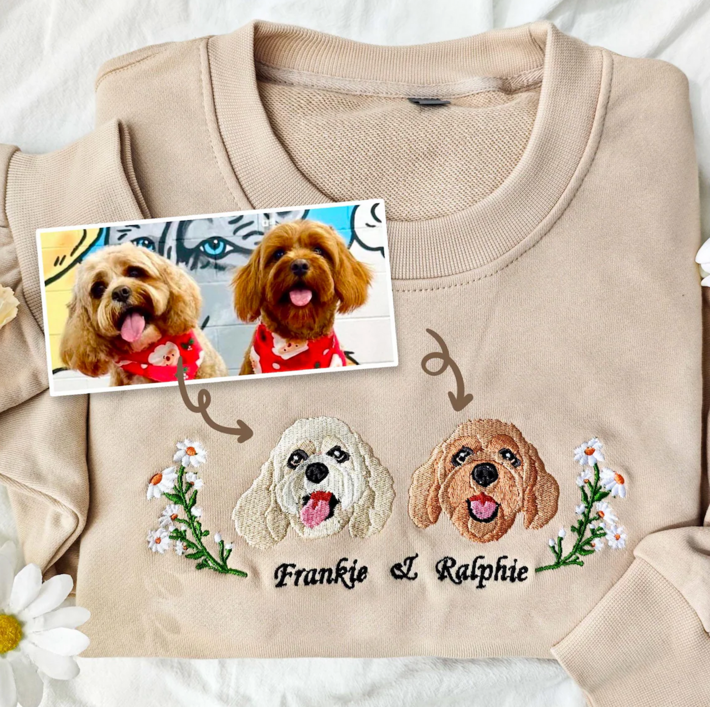 50%off⭐️Custom Embroidered Hoodie/Sweatshirt With Pet Portrait Wreath Flower