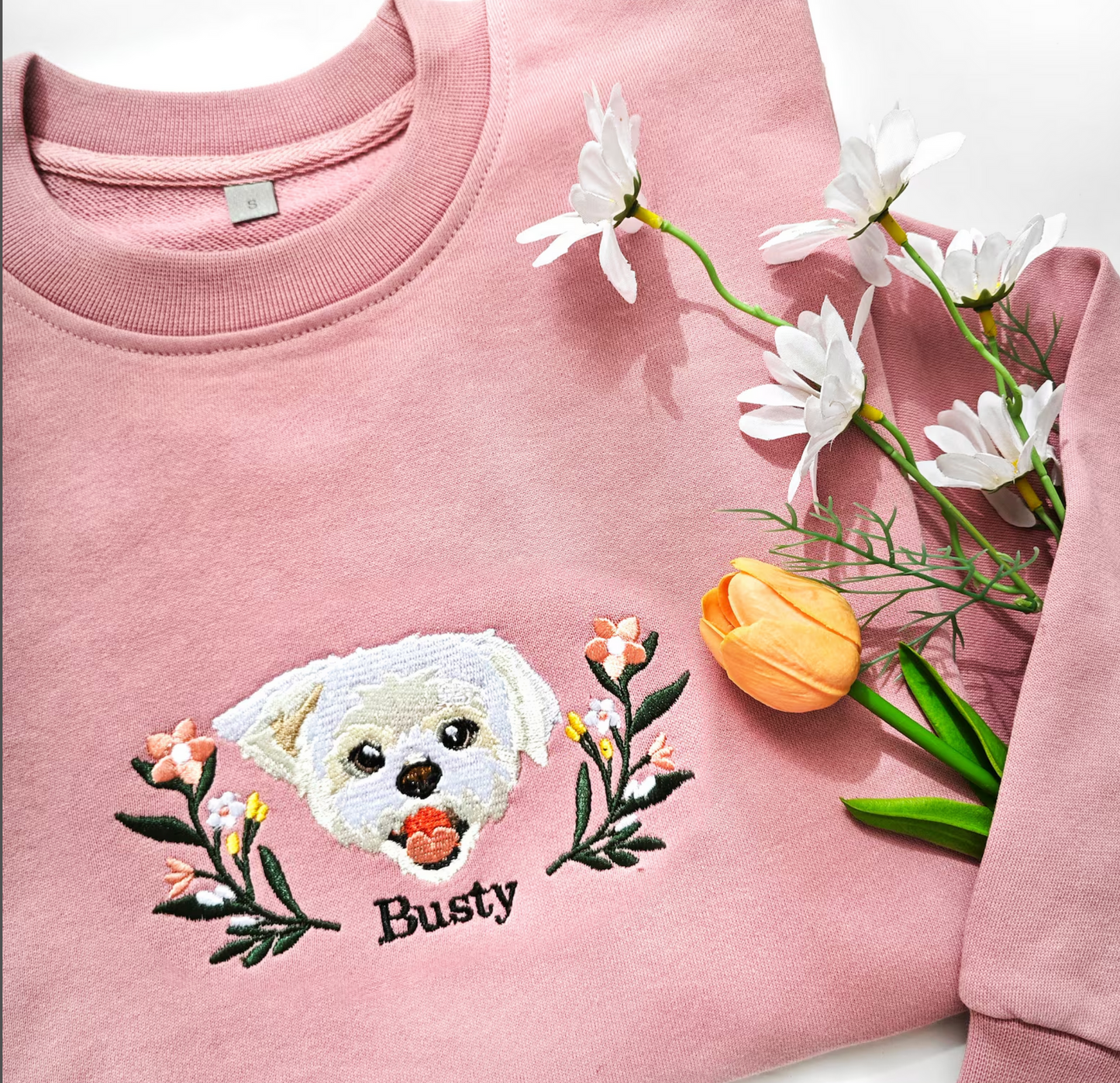 50%off⭐️Custom Embroidered Hoodie/Sweatshirt With Pet Portrait Wreath Flower