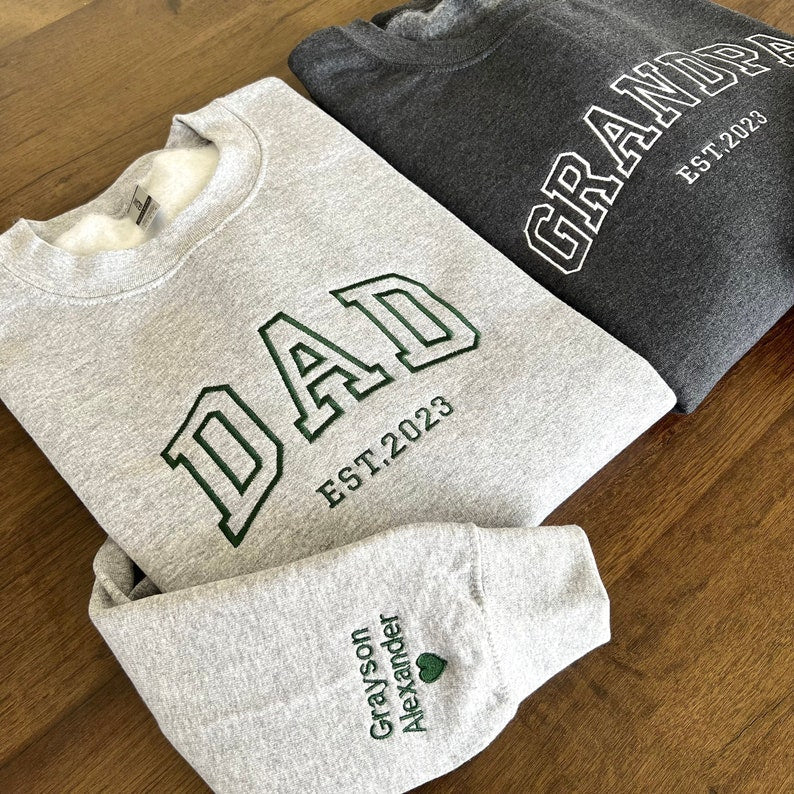 Custom Embroidered Sweatshirt with your child's name and heart on the sleeve as a Father's Day gift