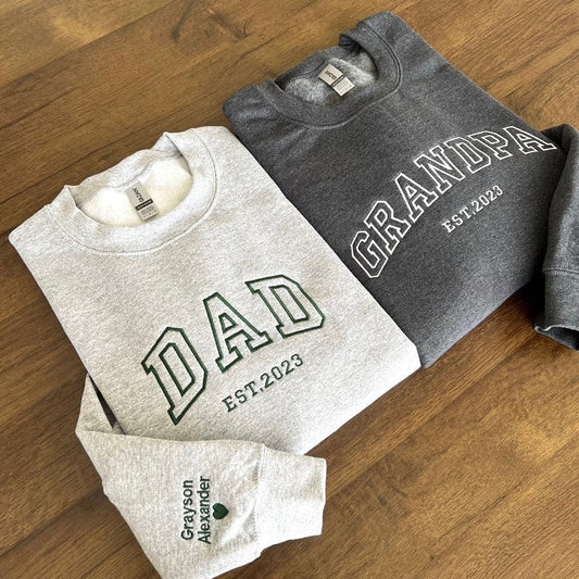 Custom Embroidered Sweatshirt with your child's name and heart on the sleeve as a Father's Day gift