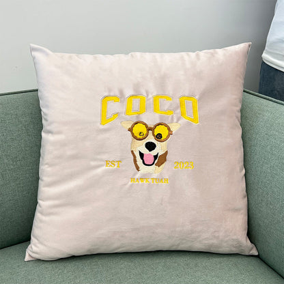 Custom Embroidered Pillow Cushion With Pet Portrait