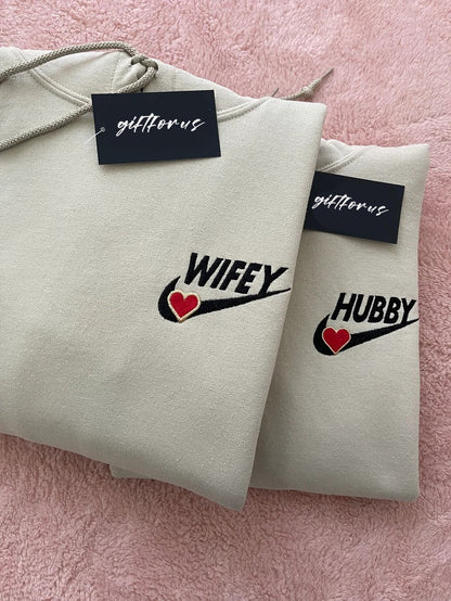 Custom "WIFEY/HUBBY" Embroidered Crewneck💕Hoodie