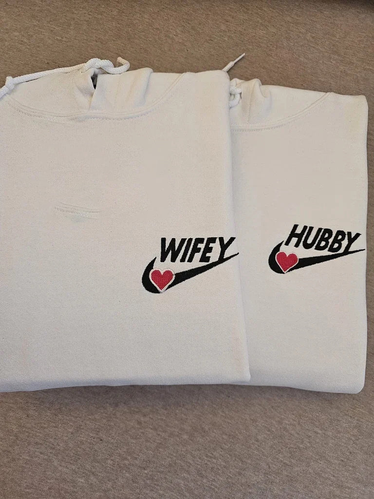 Custom "WIFEY/HUBBY" Embroidered Crewneck💕Hoodie