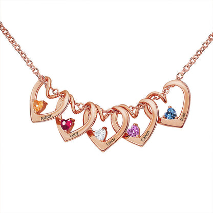 Birthstone Curved Love Engraved Necklace Mother's Day Gift