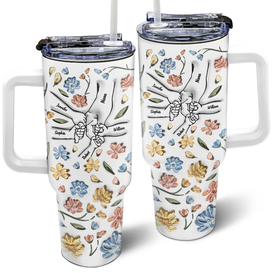 Hand In Hand, I Will Always Protect You - Gift For Mom, Grandma - 3D Inflated Effect Printed Cup, Personalized Tumbler With Straw