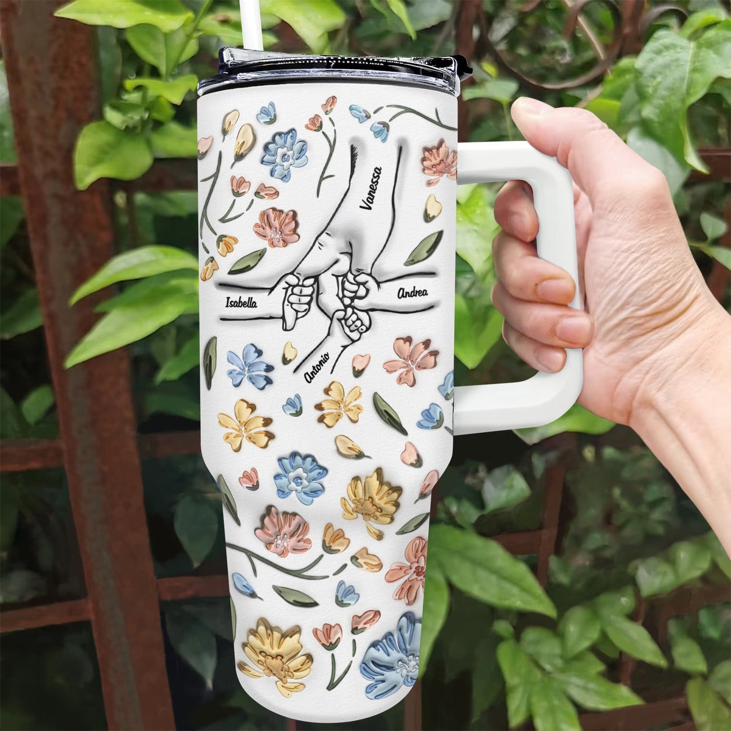 Hand In Hand, I Will Always Protect You - Gift For Mom, Grandma - 3D Inflated Effect Printed Cup, Personalized Tumbler With Straw