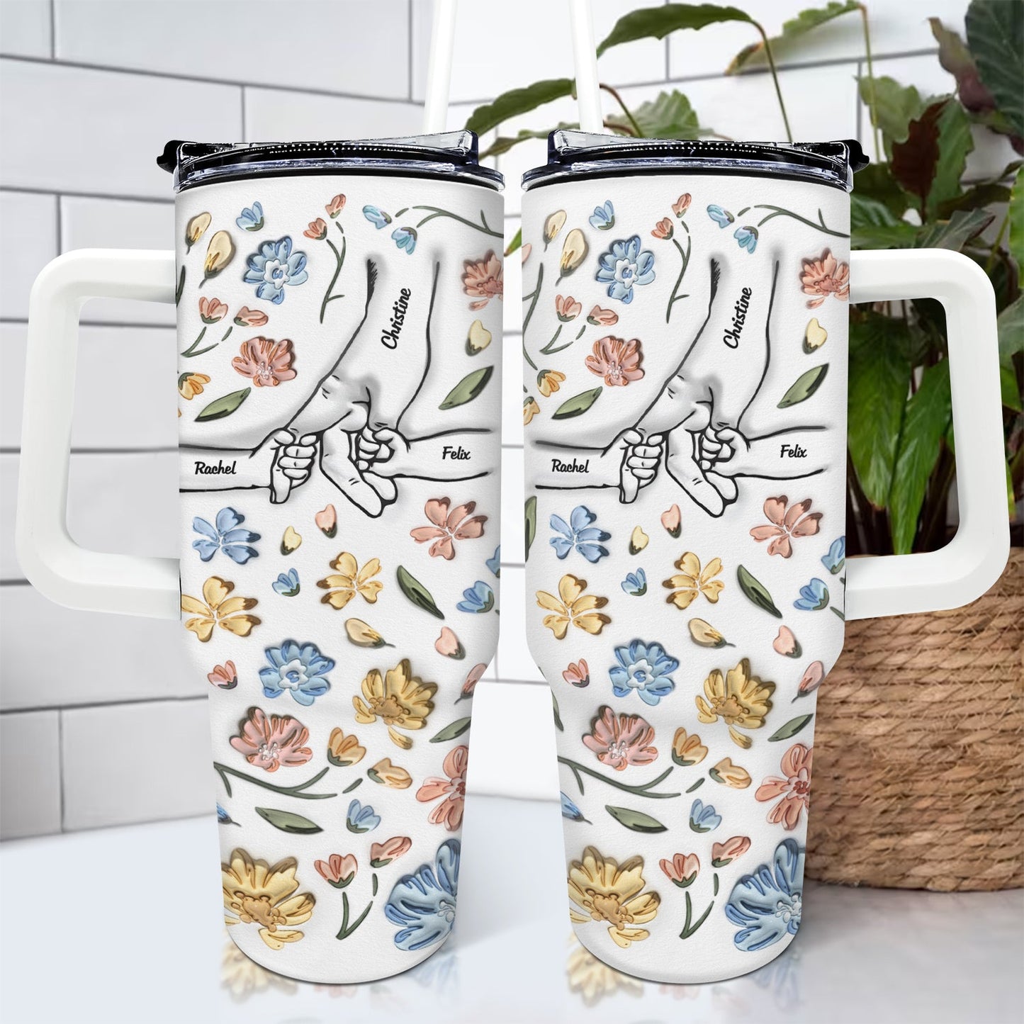 Hand In Hand, I Will Always Protect You - Gift For Mom, Grandma - 3D Inflated Effect Printed Cup, Personalized Tumbler With Straw