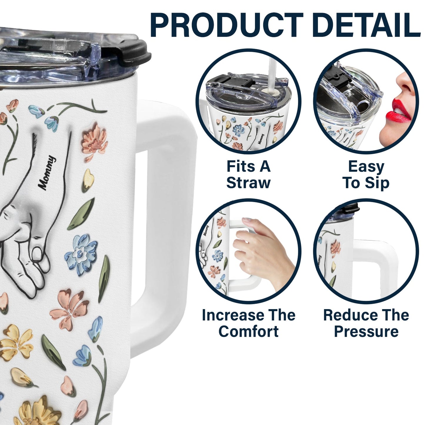 Hand In Hand, I Will Always Protect You - Gift For Mom, Grandma - 3D Inflated Effect Printed Cup, Personalized Tumbler With Straw