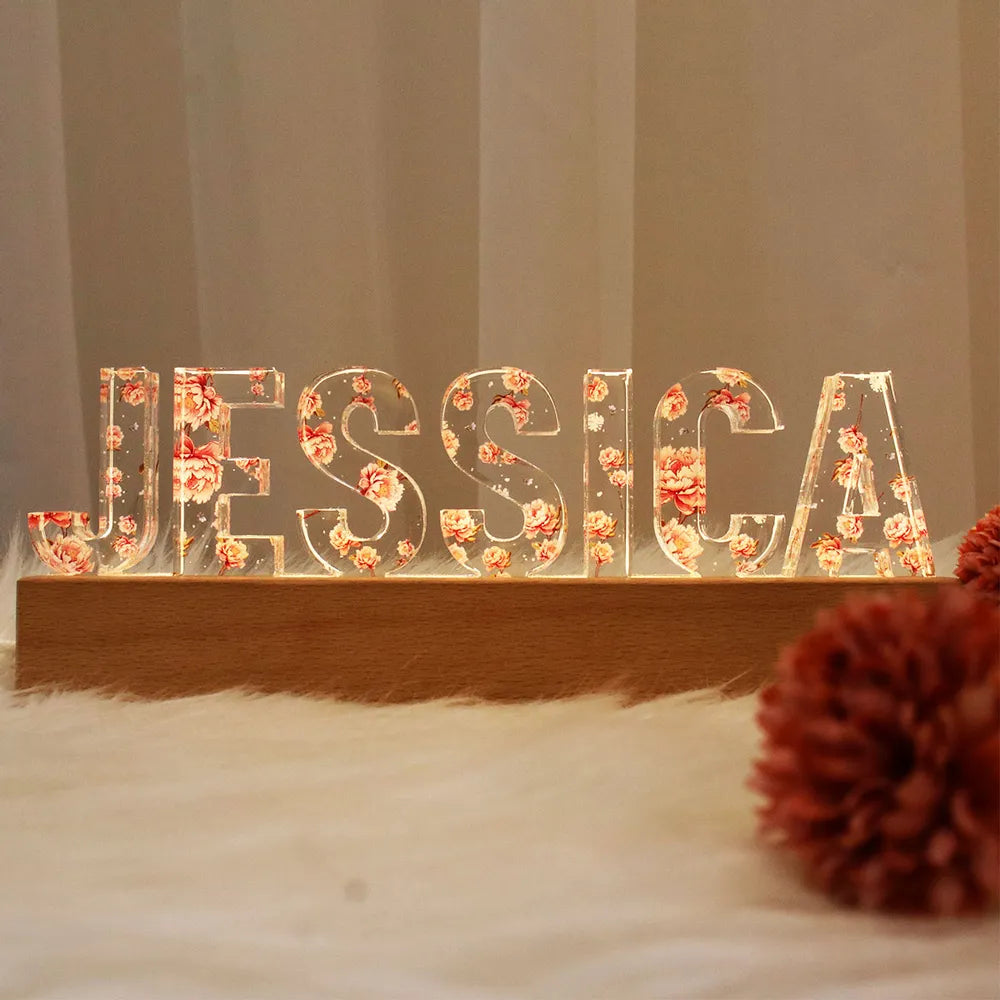 Custom Flower Printed LED Night Light, Birth Month Flower, Gift For Mom, Gift For Grandma