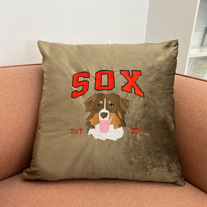 Custom Embroidered Pillow Cushion With Pet Portrait