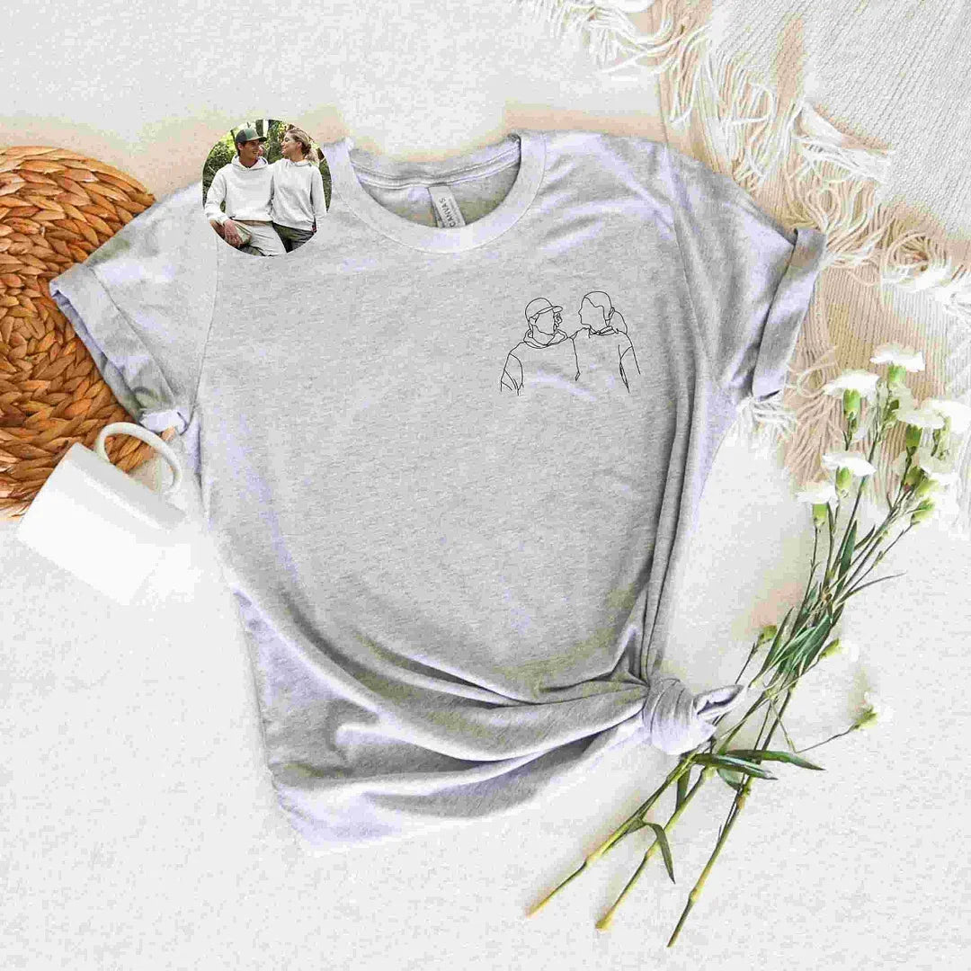 Personalized Photo Line Drawing Embroidered T-shirt/Sweatshirt/Hoodie