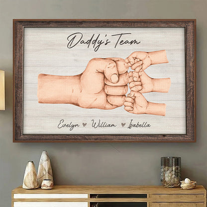 Daddy & Kids, Together We're A Team - Family Personalized Custom Horizontal Poster - Father's Day, Birthday Gift For Dad