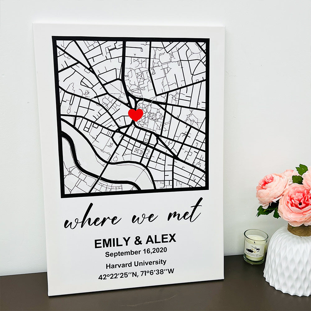 Personalized First Date Map Framed Gift For Couple