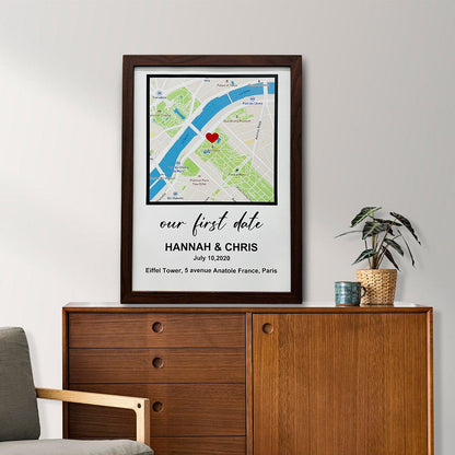 Personalized First Date Map Framed Gift For Couple