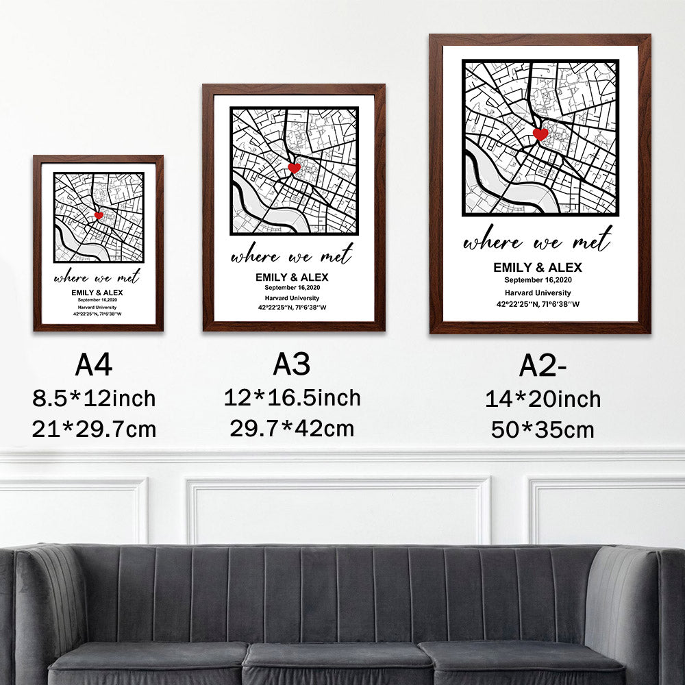 Personalized First Date Map Framed Gift For Couple